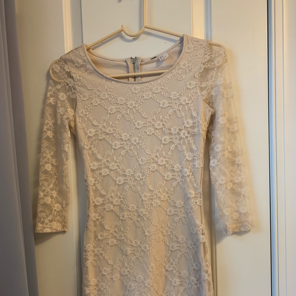 Lace long sleeve dress, cream color